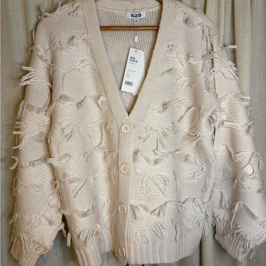 525 America Women's Fringe Textured Cream Cardigan